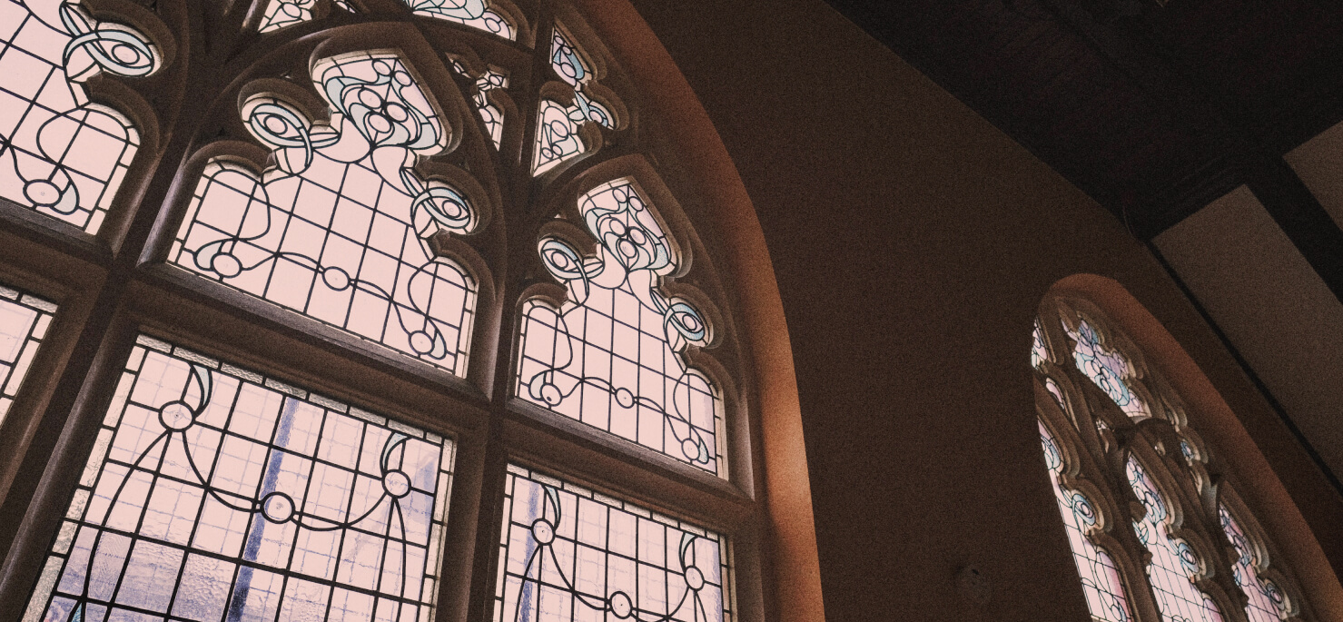 A photo of the windows in the Portobello Community Hall, the venue for our Balbodacious event